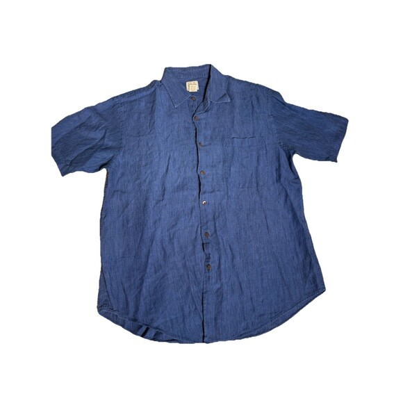 Jos A Bank Button Down Men’s Large Linen Blue Short Sleeve - Picture 1 of 6